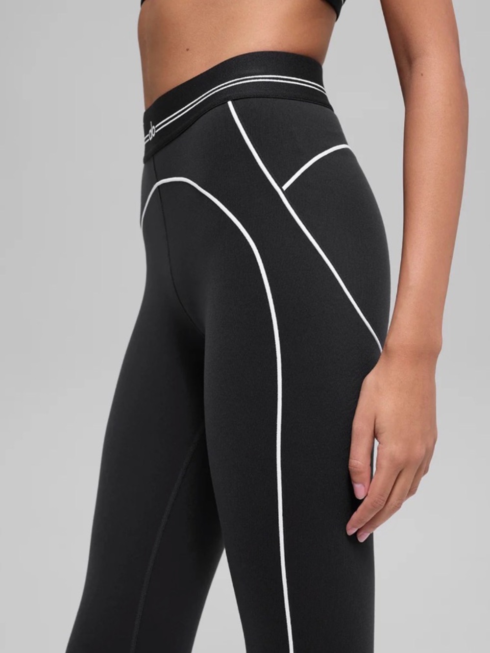 ALO Yoga Black Leggings with White Piping